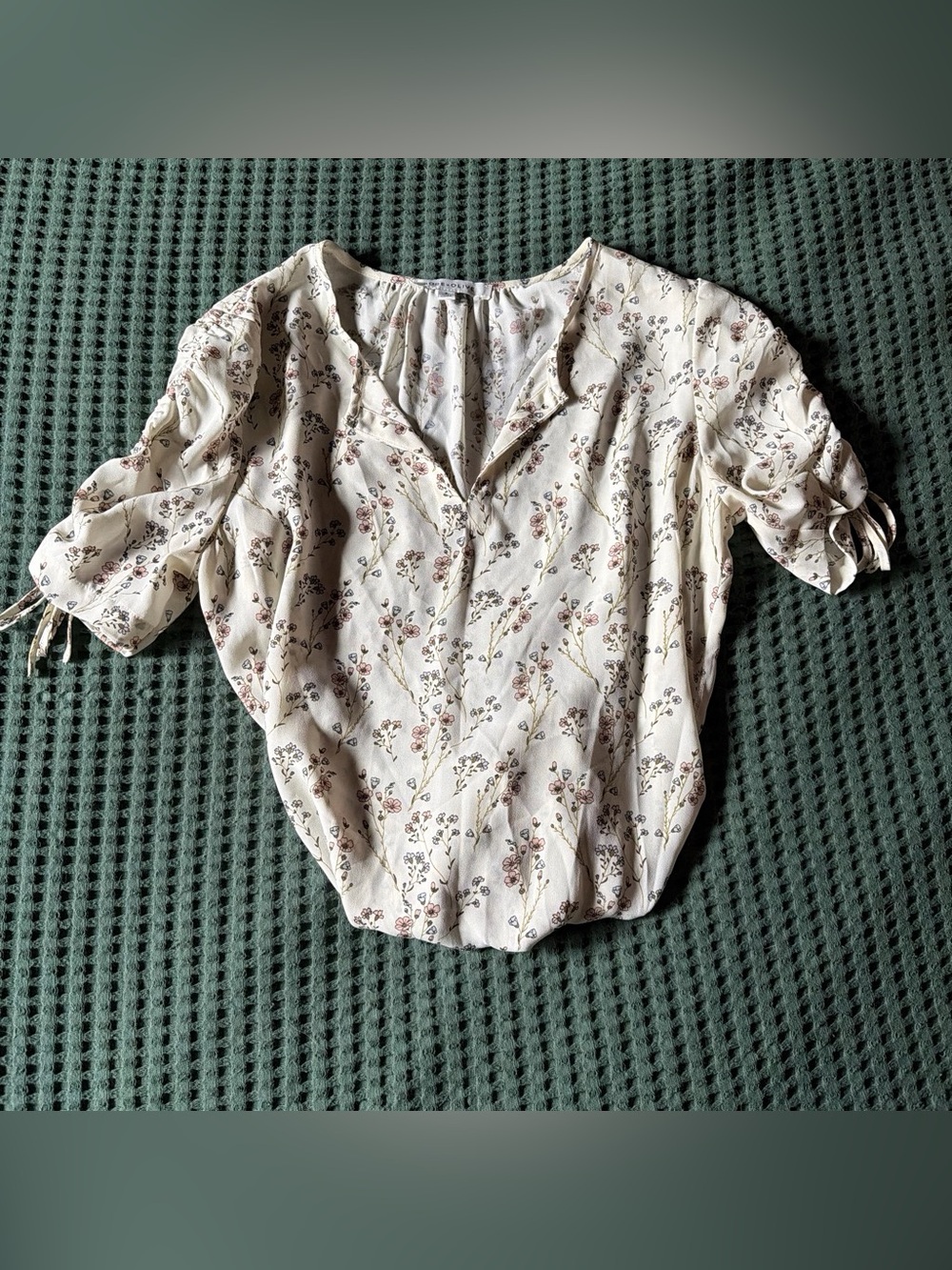 Cream Floral V-Neck Peasant Blouse